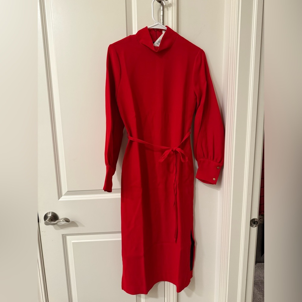 BRAND NEW!! Banana Republic Crepe Mock Neck Midi Dress - Red - Size XXS